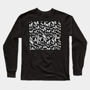 black and white butterflies pattern Long Sleeve T-Shirt